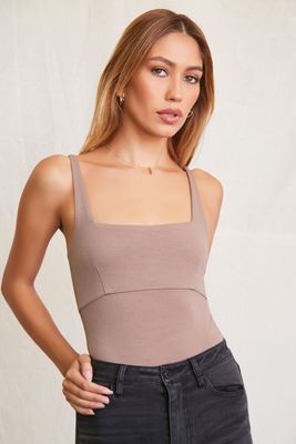 Women's Square-Cut Bodysuit in Taupe, XL