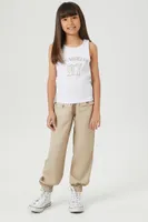 Girls Twill Paperbag Joggers (Kids) Tan,