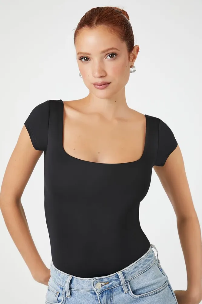 Fitted Short-Sleeve Scoop-Neck Bodysuit