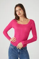 Women's Fitted Rib-Knit Sweater in Pink, XL