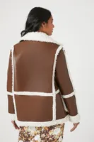 Women's Faux Shearling-Trim Coat in Brown/Cream Medium