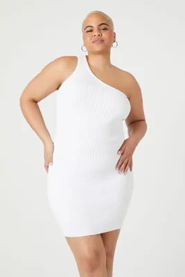 Women's One-Shoulder Mini Dress in White, 3X