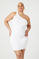 Women's One-Shoulder Mini Dress in White, 3X