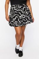 Women's Abstract Print Mini Skirt in Black/White, 0X