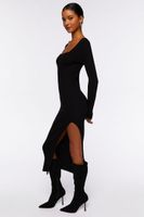 Women's Thigh-Slit Midi Sweater Dress in Black Large