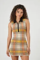 Women's Plaid Half-Zip Mini Dress in Yellow Small