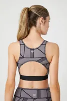 Women's Geo Print Cutout Sports Bra in Black/Charcoal Small