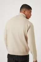 Men Ribbed Turtleneck Sweater in Taupe, XXL