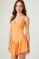 Women's Ruffled Sweetheart Cami Mini Dress in Cantaloupe, XL