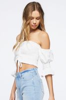 Women's Smocked Off-the-Shoulder Crop Top in White Large