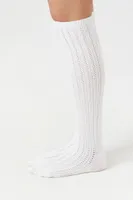 Pointelle Knit Knee-High Socks in White