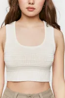 Women's Sleeveless Sweater-Knit Crop Top in Vanilla Large