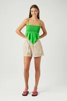 Women's Smocked Handkerchief Cropped Cami in Green Medium