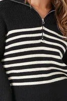 Women's Striped Sweater Mini Dress in Black/Vanilla, XL