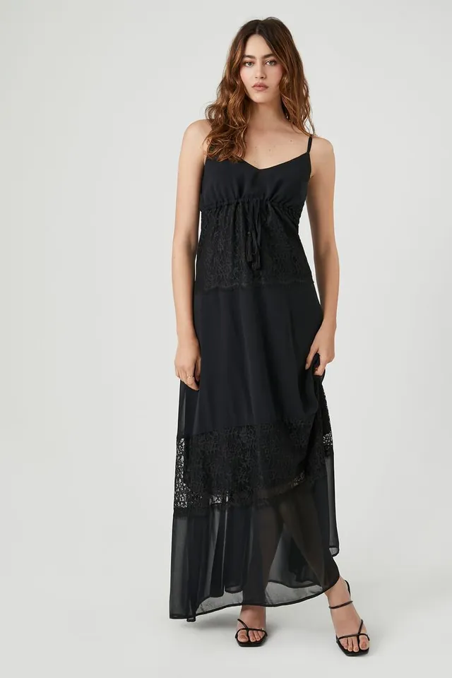 Home | Forever 21 Women's Chiffon Lace-Trim Maxi Dress in Black/Black Small  at Plaza Del Caribe in Ponce, PR