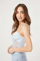 Women's Sheer Floral Corset Bodysuit in Blue Small