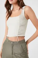 Women's Toggle Drawstring Cropped Tank in Taupe, XL