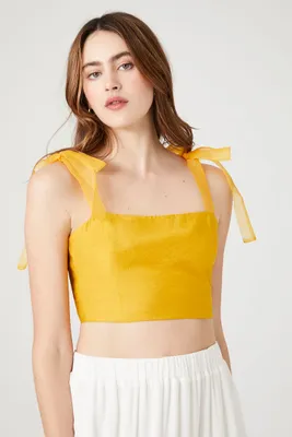 Women's Tie-Strap Crop Top in Orange Small