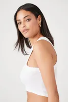 Women's Cropped Rib-Knit Tank Top in White Large