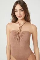 Women's Textured Halter Bodysuit in Goat Medium