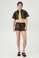 Women's Sheer Netted Cropped Shirt