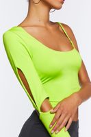 Women's Asymmetrical-Sleeve Crop Top in Neon Green Medium