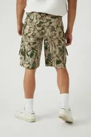 Men Leaf Print Cargo Shorts in Taupe, 31