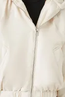 Women's Faux Fur Hooded Bomber Jacket in White Medium