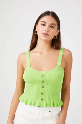 Women's Sweater-Knit Crop Top in Bright Green, XS