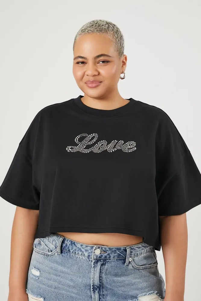 Women's Rhinestone Love T-Shirt in Black, 2X