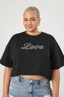 Women's Rhinestone Love T-Shirt in Black, 2X