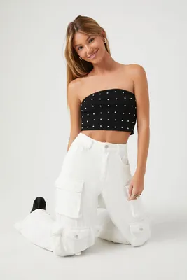 Women's Rhinestone Cropped Tube Top in Black, XL