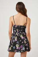 Women's Floral Print Corset Mini Dress in Black Large