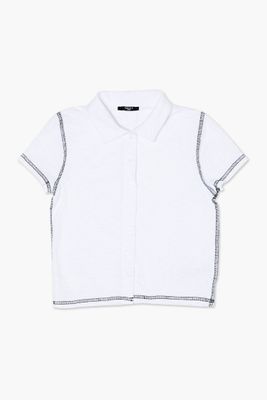 Girls Button-Front Shirt (Kids) in White, 13/14