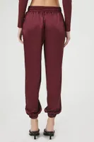 Women's Satin Drawstring Joggers in Burgundy, XS