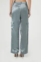 Women's Satin Cargo Trouser Pants in Grey Large