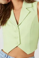 Women's Notched Lapel Cropped Vest in Pistachio Large