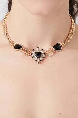 Women's Layered Faux Gem Heart Necklace in Gold/Black