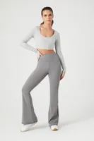 Women's Active Heathered Thumbhole Crop Top in Heather Grey, XS