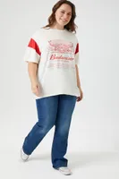 Women's Budweiser Graphic T-Shirt in White/Red, 3X