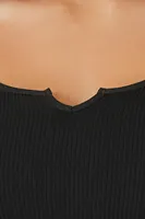 Women's Seamless Ribbed Knit Top in Black, L/XL