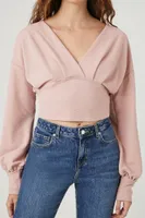 Women's Plunging Surplice Crop Top in Blush Small