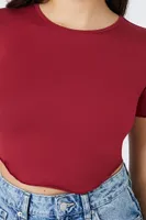 Women's Curved-Hem Cropped T-Shirt in Burgundy Large