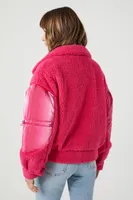 Women's Faux Shearling Puffer Jacket in Pink Medium