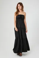 Women's Strapless Tiered Maxi Dress in Black Medium