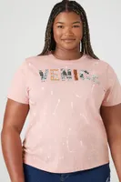 Women's Splatter Venice Graphic T-Shirt in Pink, 1X