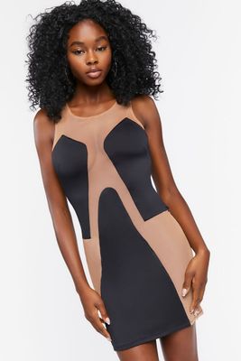Women's Mesh Panel Mini Dress in Black/Nude Small