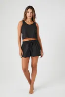 Women's Cropped Pajama Tank Top in Black Large