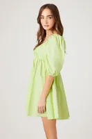 Women's Poplin Puff-Sleeve Babydoll Dress in Lime Small