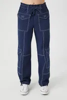 Women's Twill High-Rise Cargo Joggers in Blue/White Small